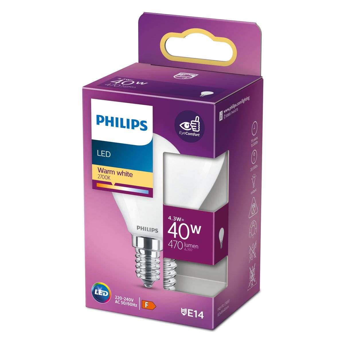 Philips - LED classic 40W P45 E14 WW FR ND RFSRT4