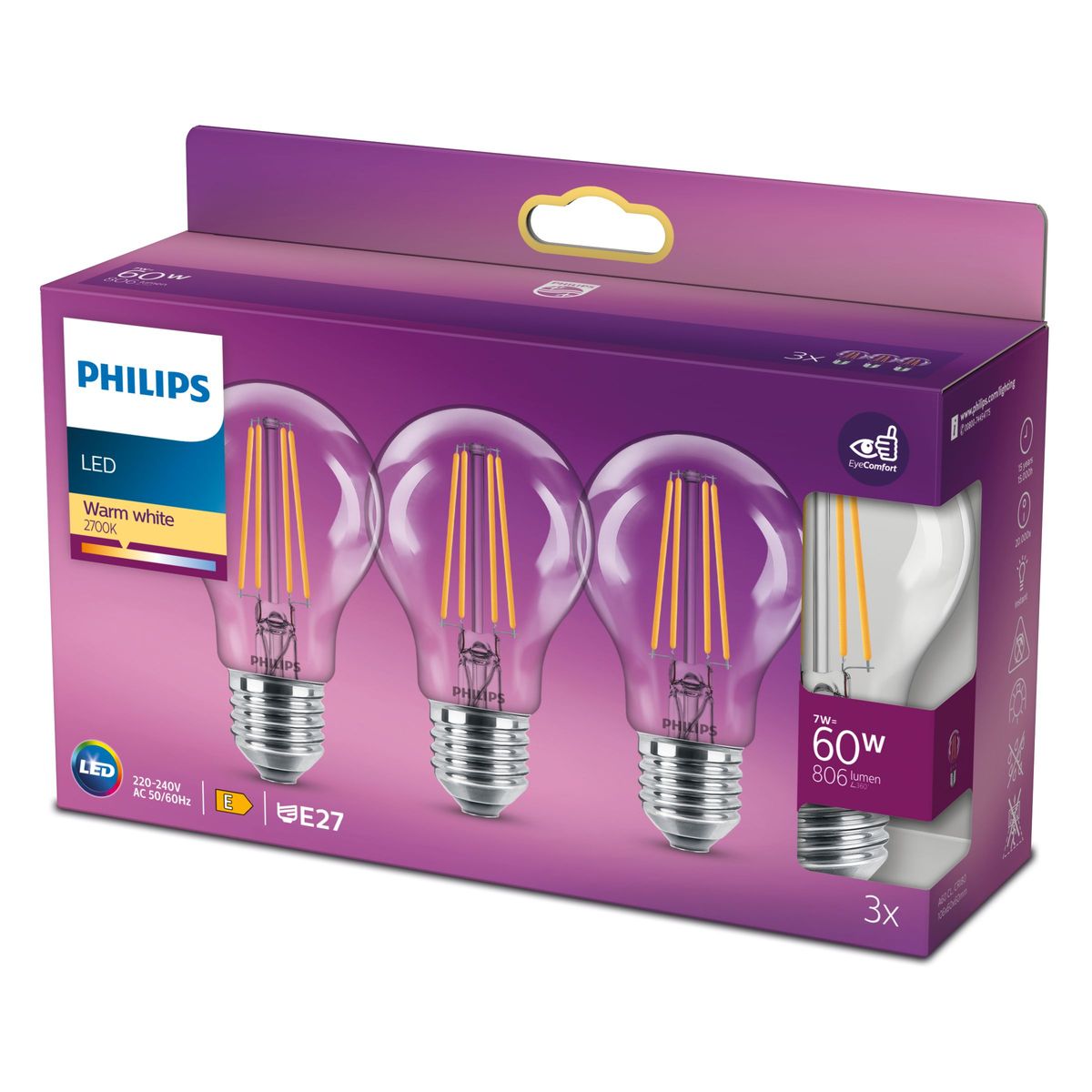 Philips - LED classic 60W A60 E27 WW CL ND 3SRT6