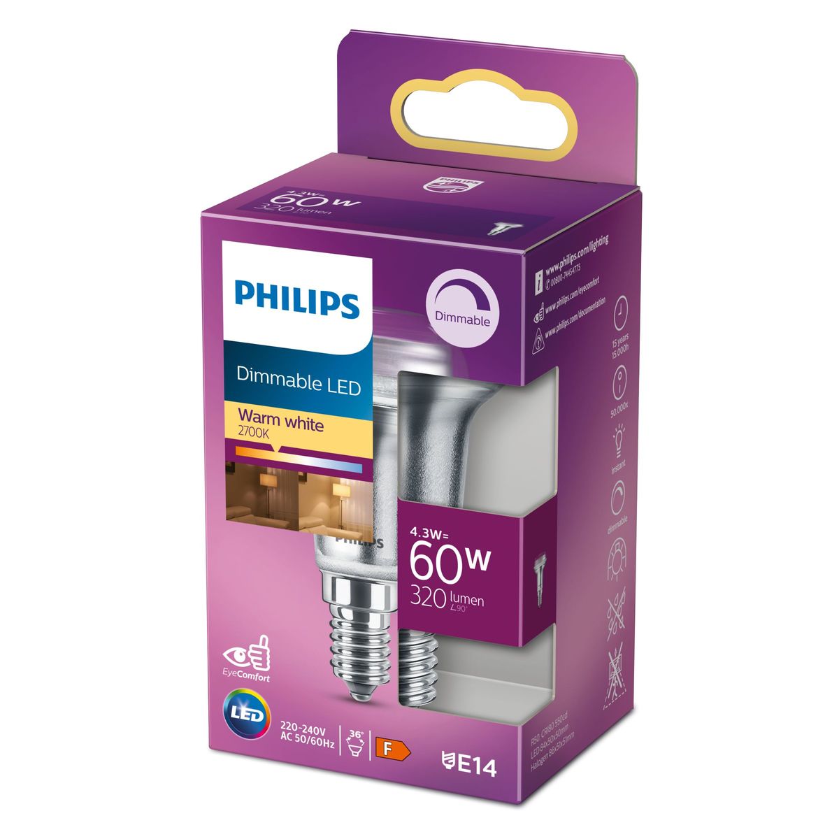 Philips - LED CLA 60W R50 E14 WW 36D RF D SRT4