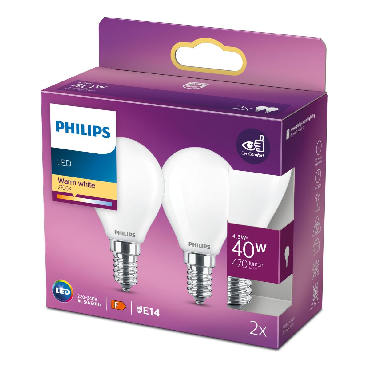 Philips - LED classic 40W P45 E14 WW FR NDRF2SRT6