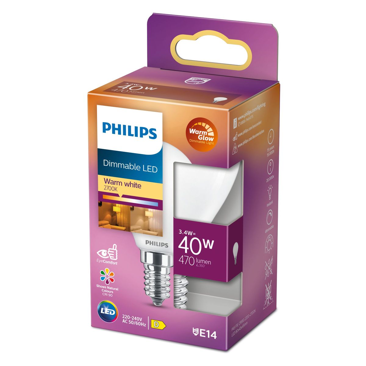 Philips - LED classic 40W P45 E14 FR WGD90 SRT4