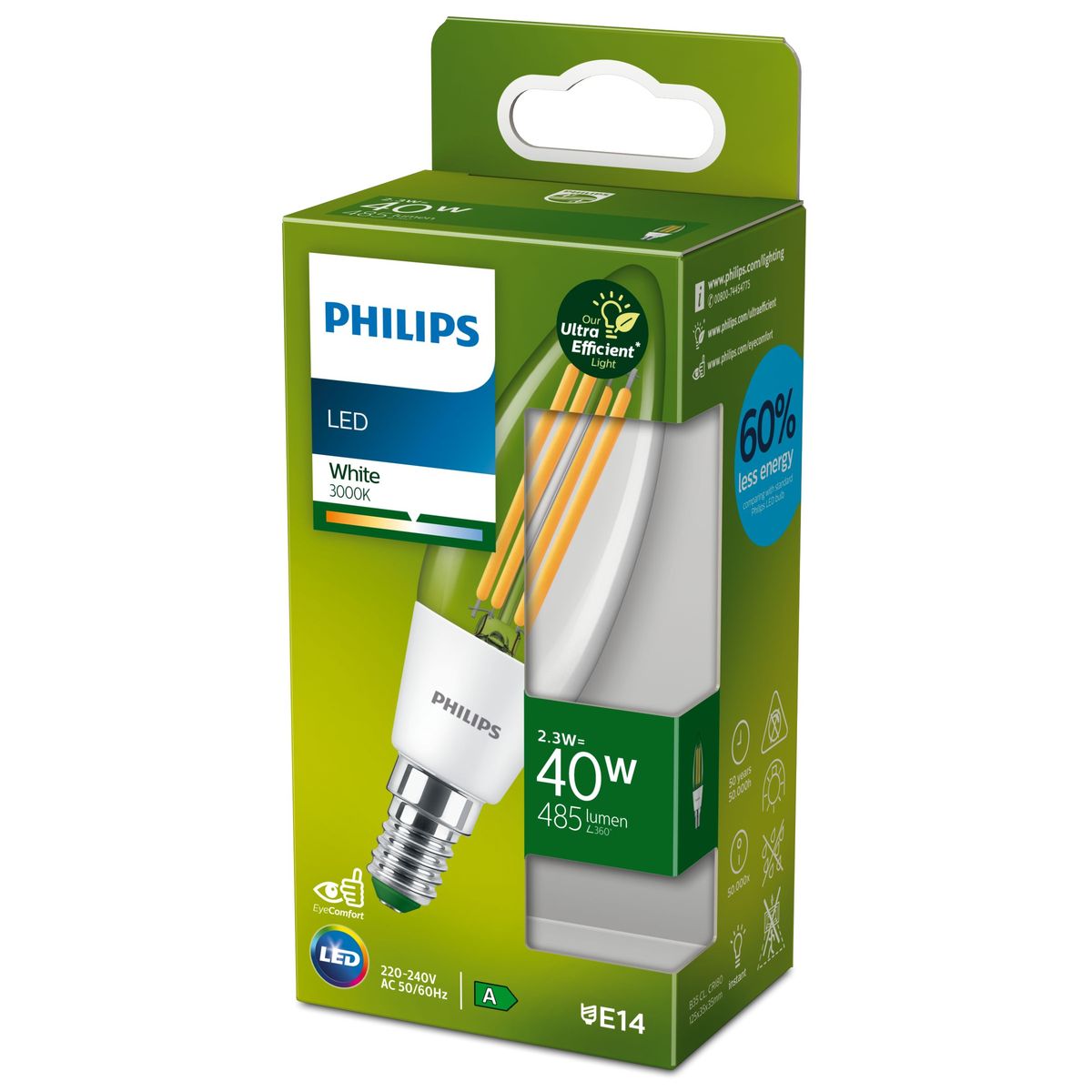 Philips - LED CLA 40W B35 E14 3000K CL UE SRT4