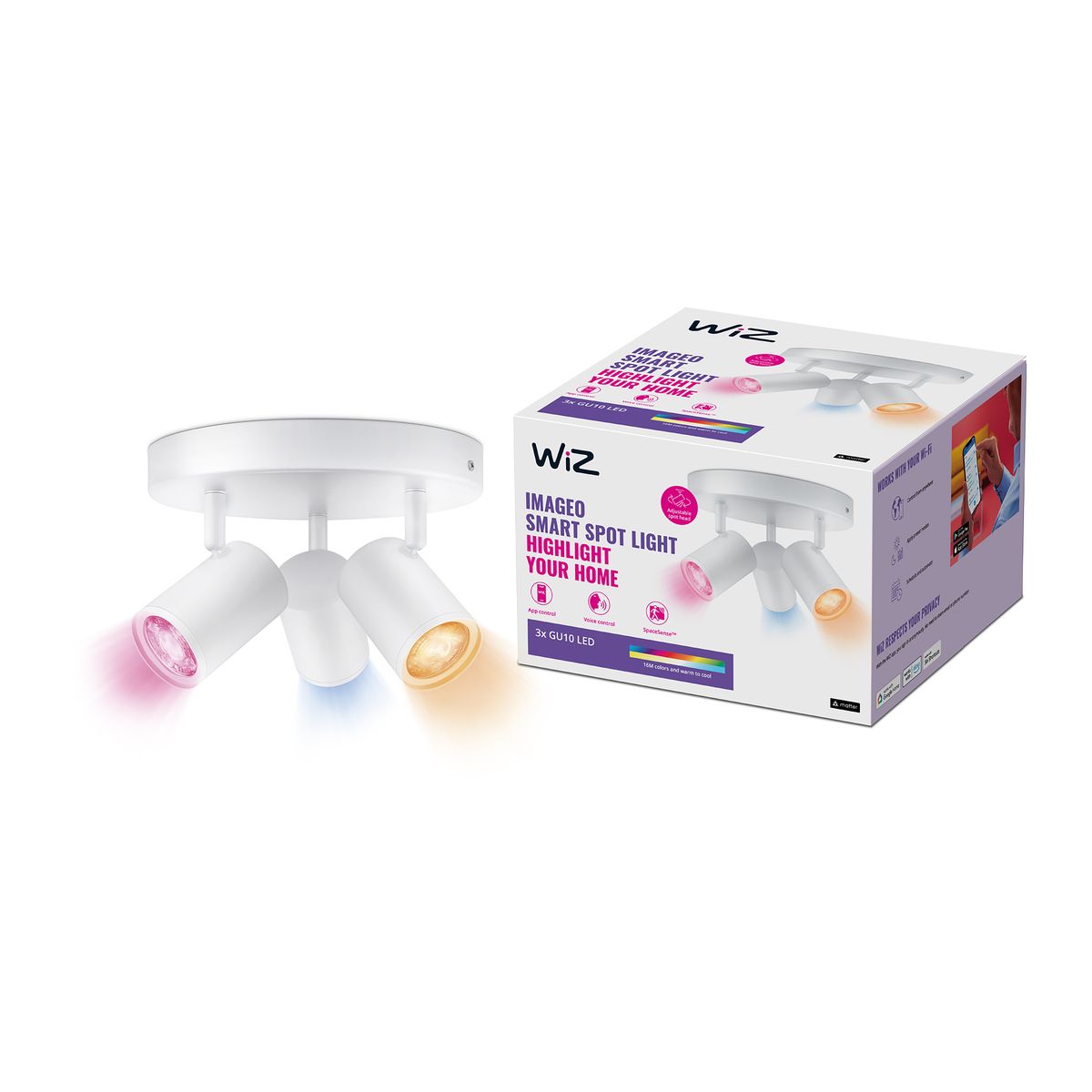 Philips - Focos IMAGEO WiZ 3x5W W 22-65K RGB RD