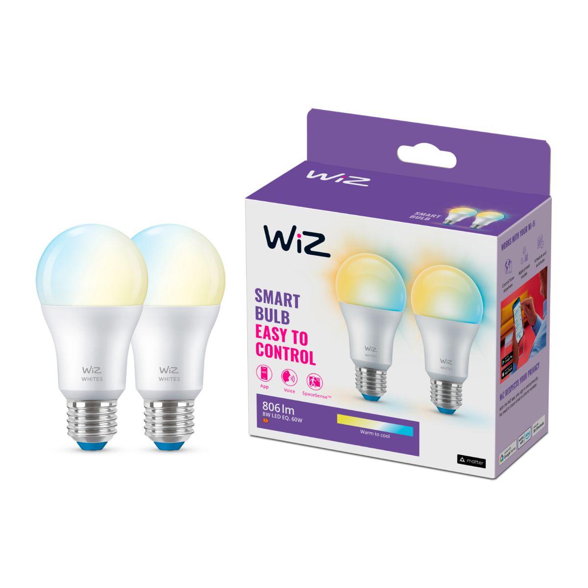 Philips - Wifi BLE 60W A60 E27 827-65 TW 2PF/6