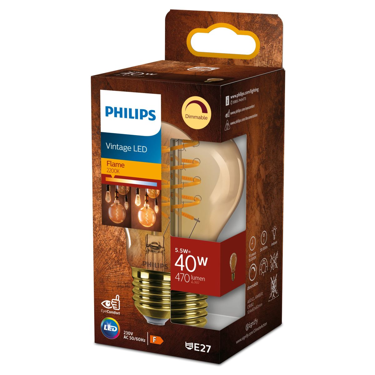 Philips - LED A60 40W 2200K E27 Amber Sp DIM 1PF