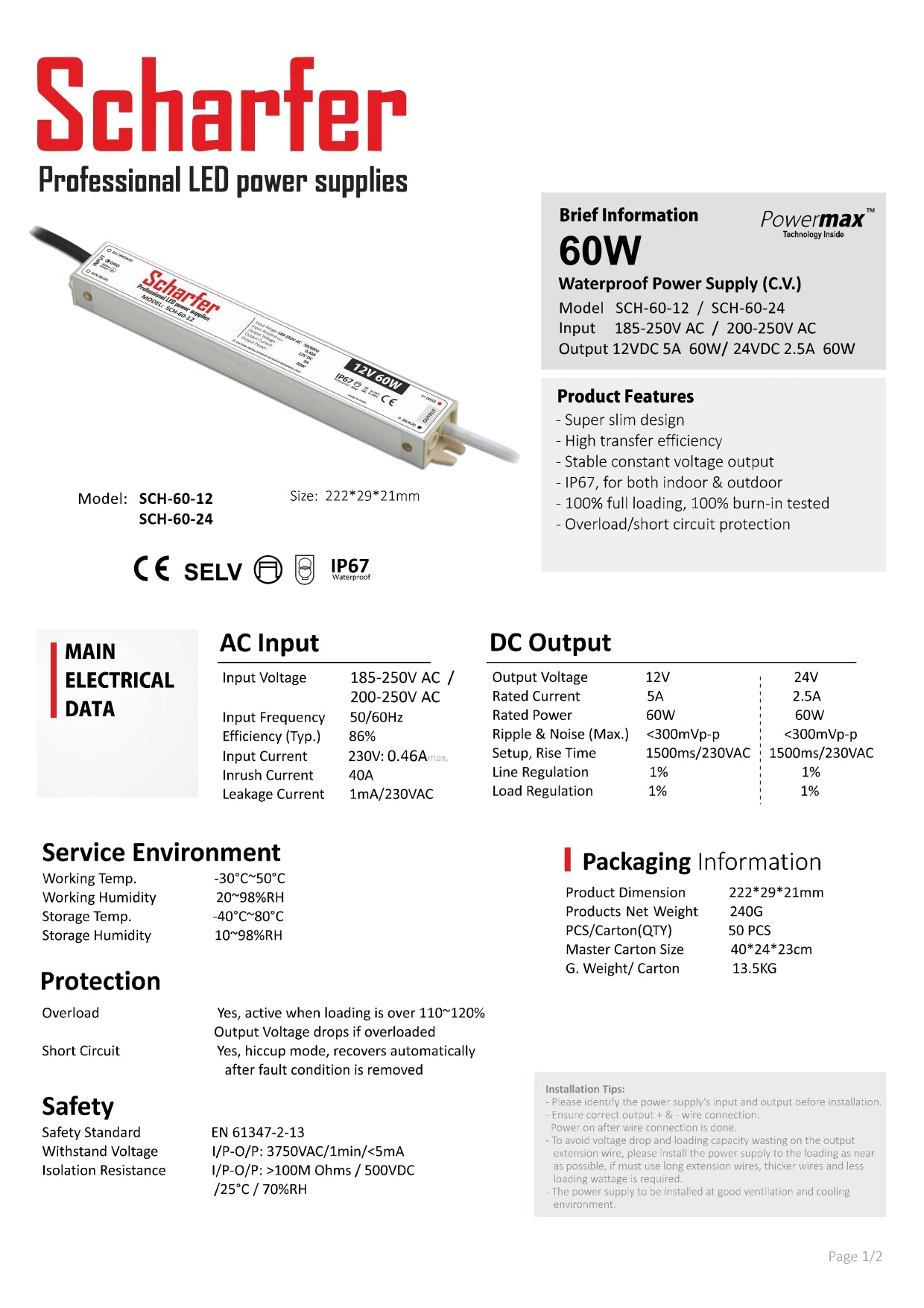 Transformador de 230 V CA a 24 V CC 60 W
