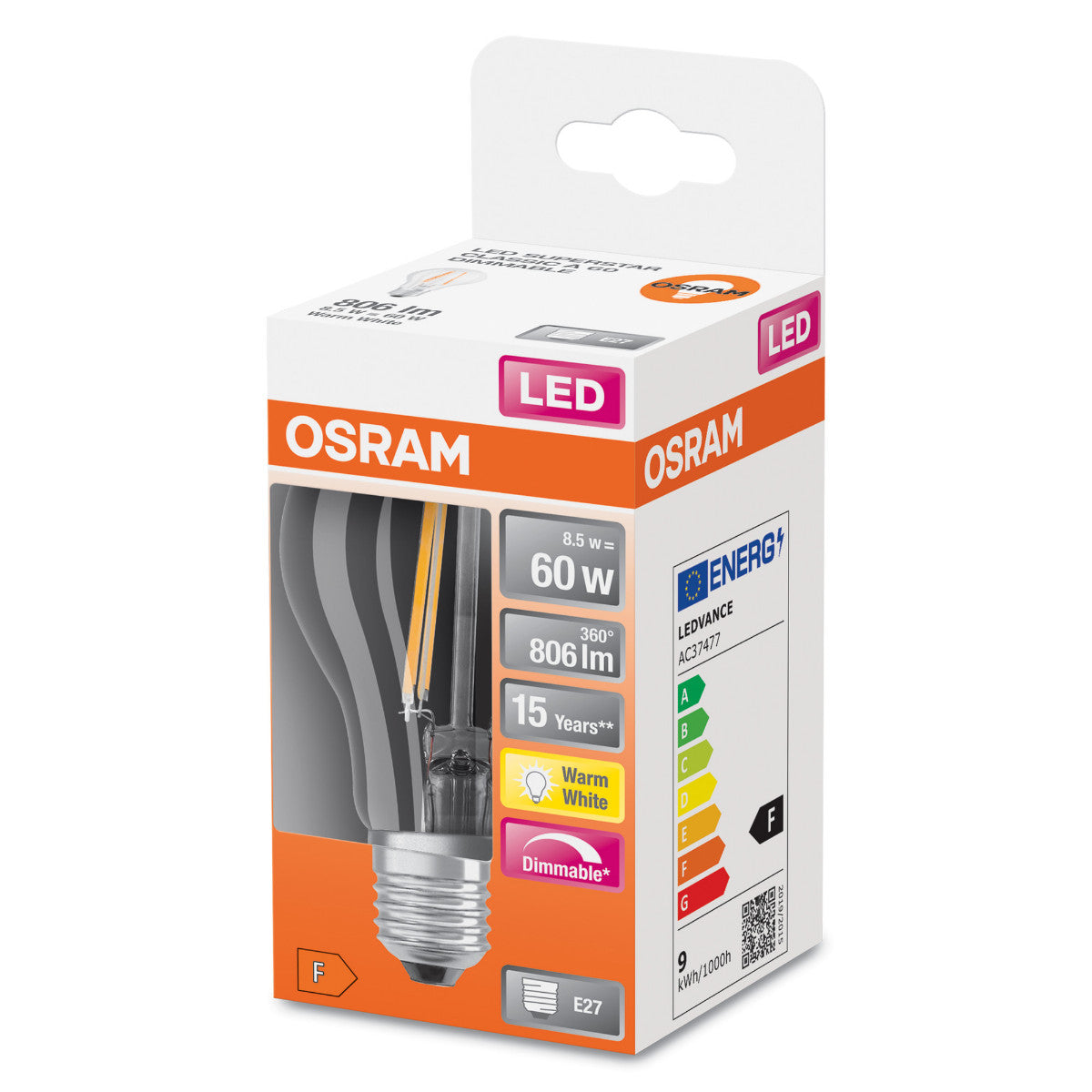 OSRAM LED-LAMPA RUND KLAR (60) E27 DIM VARMVIT