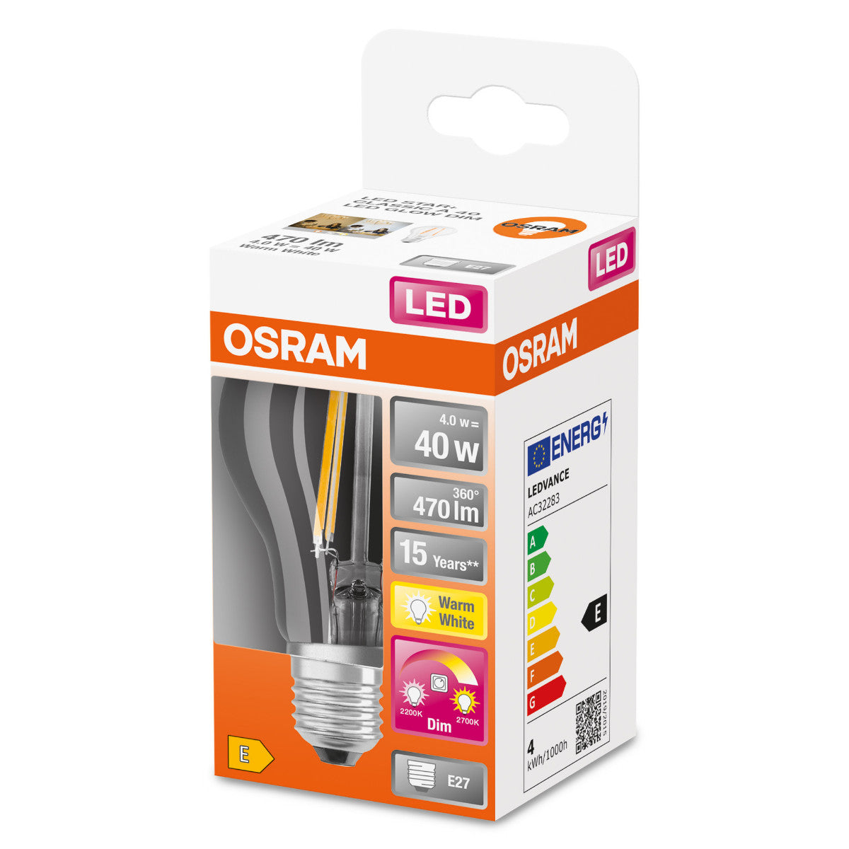 OSRAM LED-LAMPA RUND KLAR (40) E27 GLOWDIM