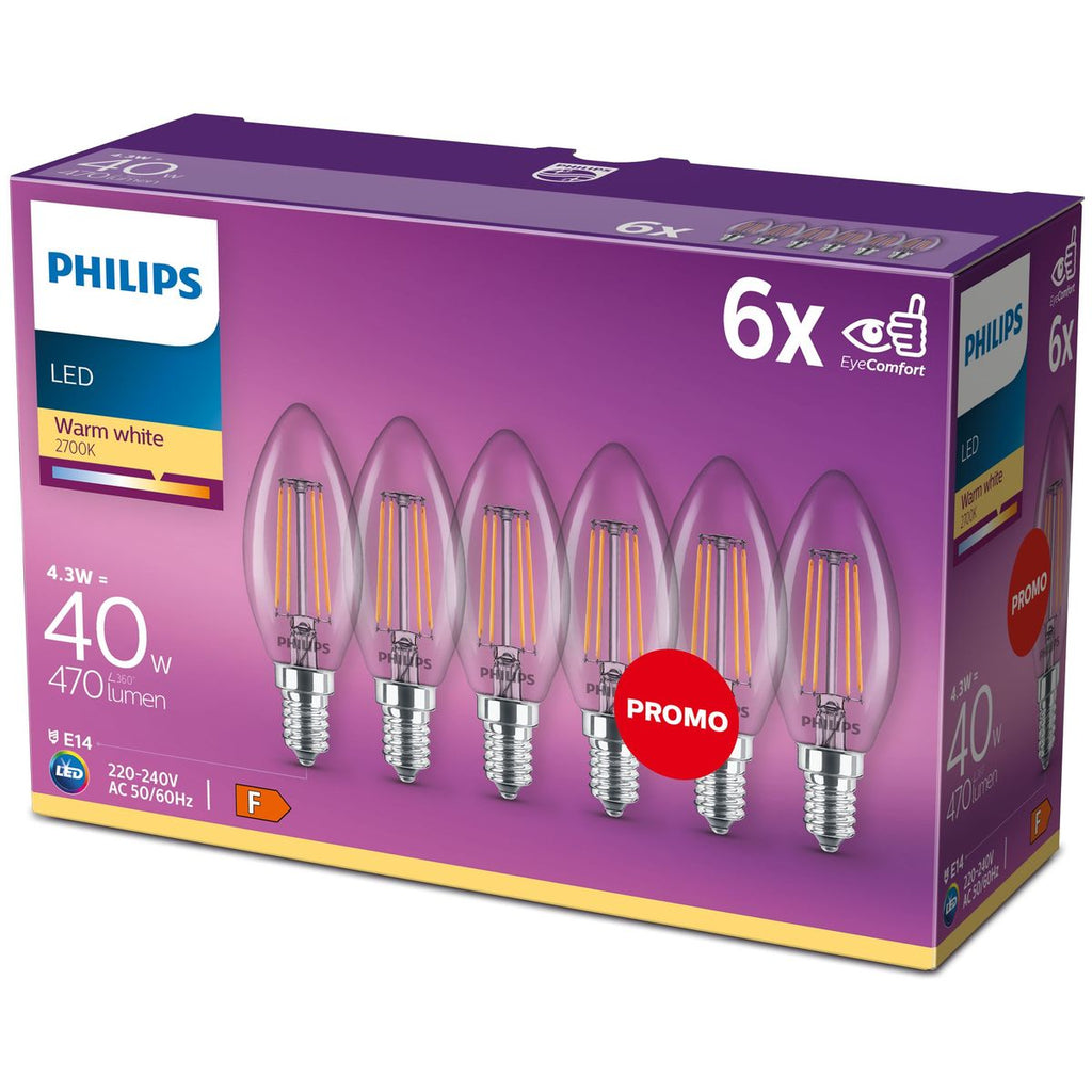 Philips - LED clásico 40W B35 E14 WW CL ND 6CT/4