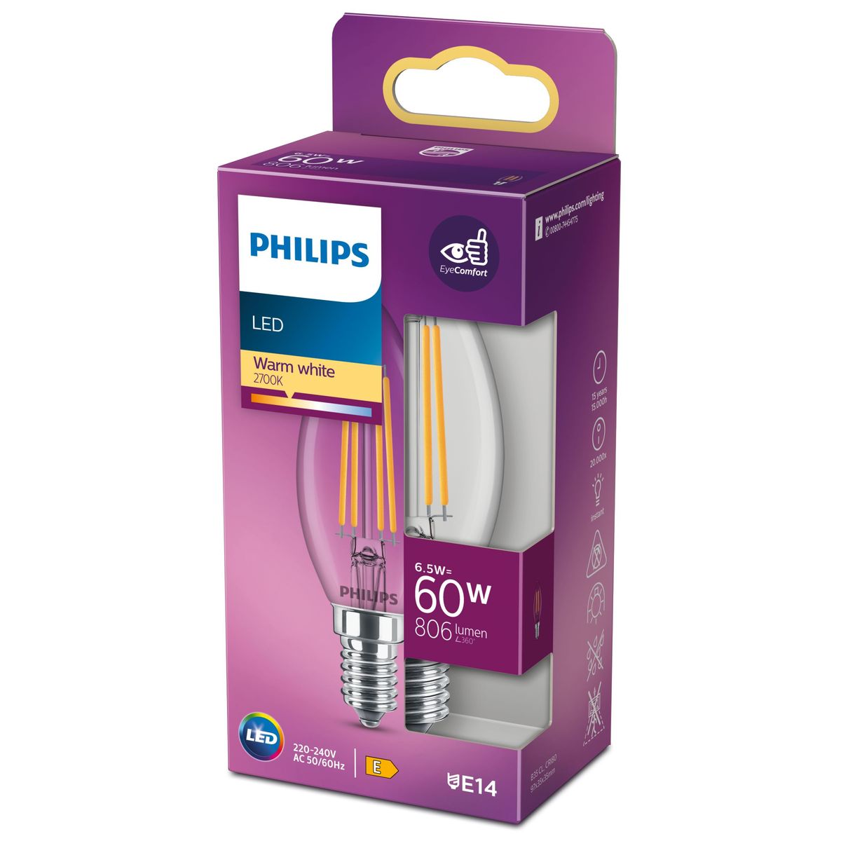 Philips - LED clásico 60W E14 WW B35 CL ND RFSRT4