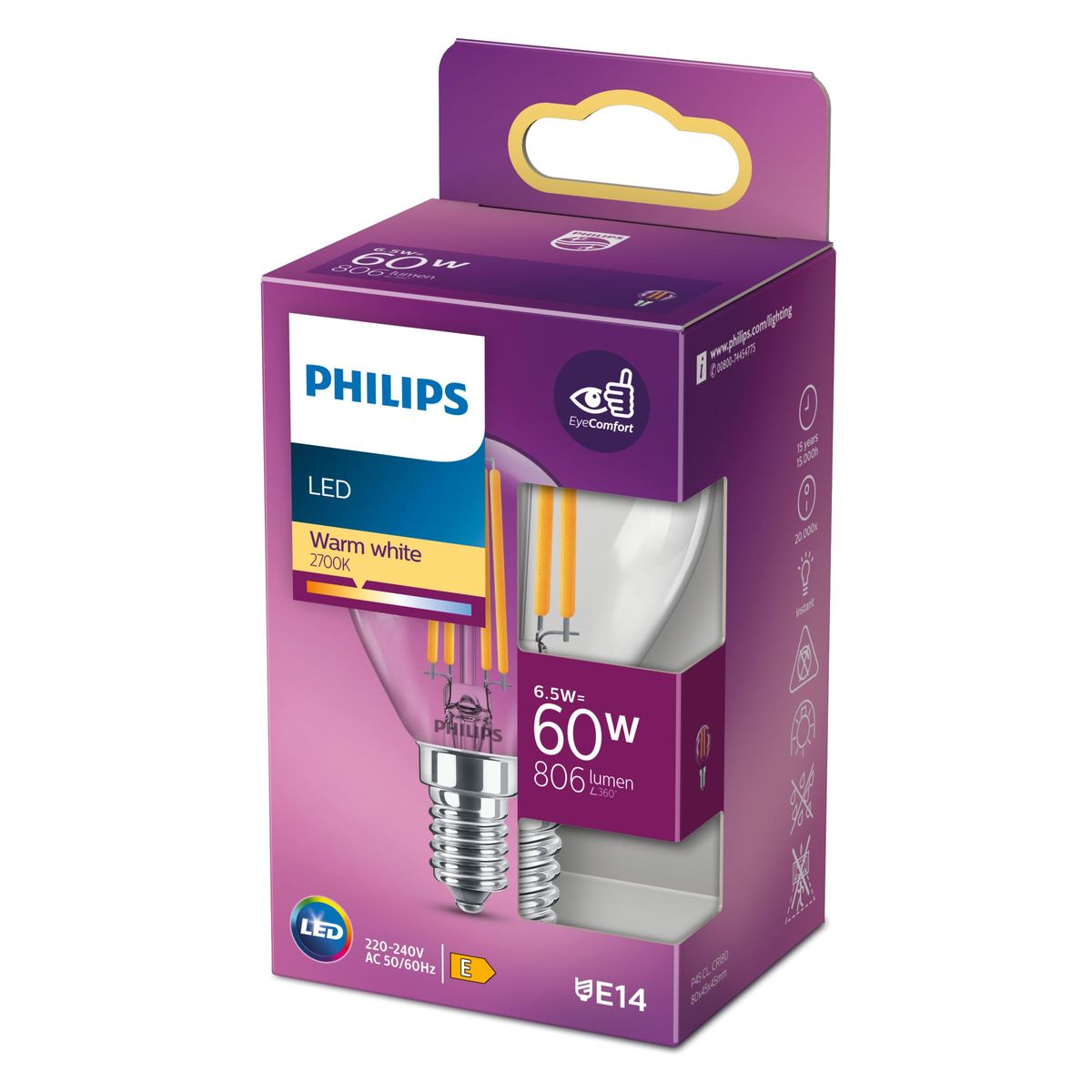 Philips - LED clásico 60W E14 WW P45 CL ND RFSRT4