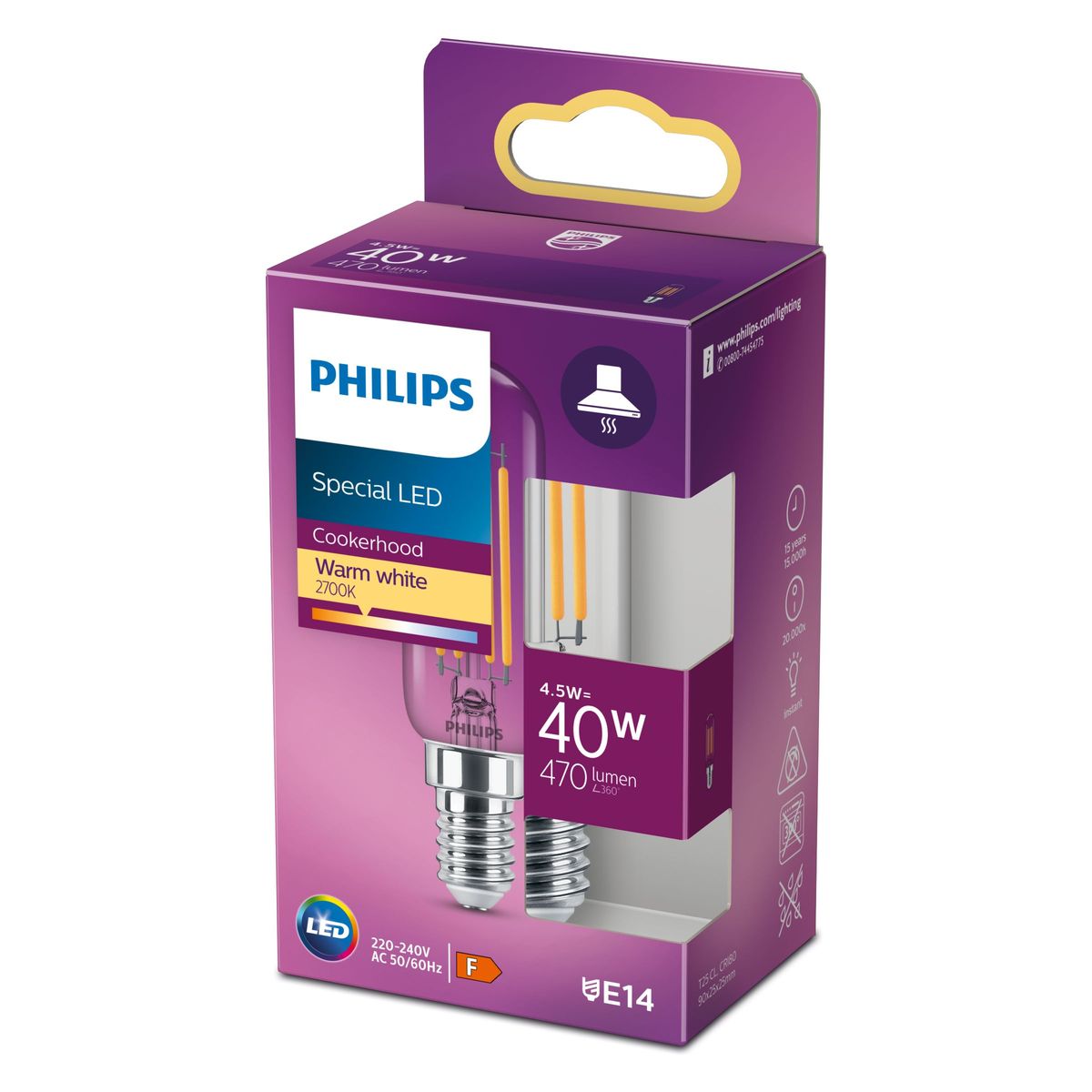 Philips - LED clásico 40W T25L E14 CL ND RF SRT4