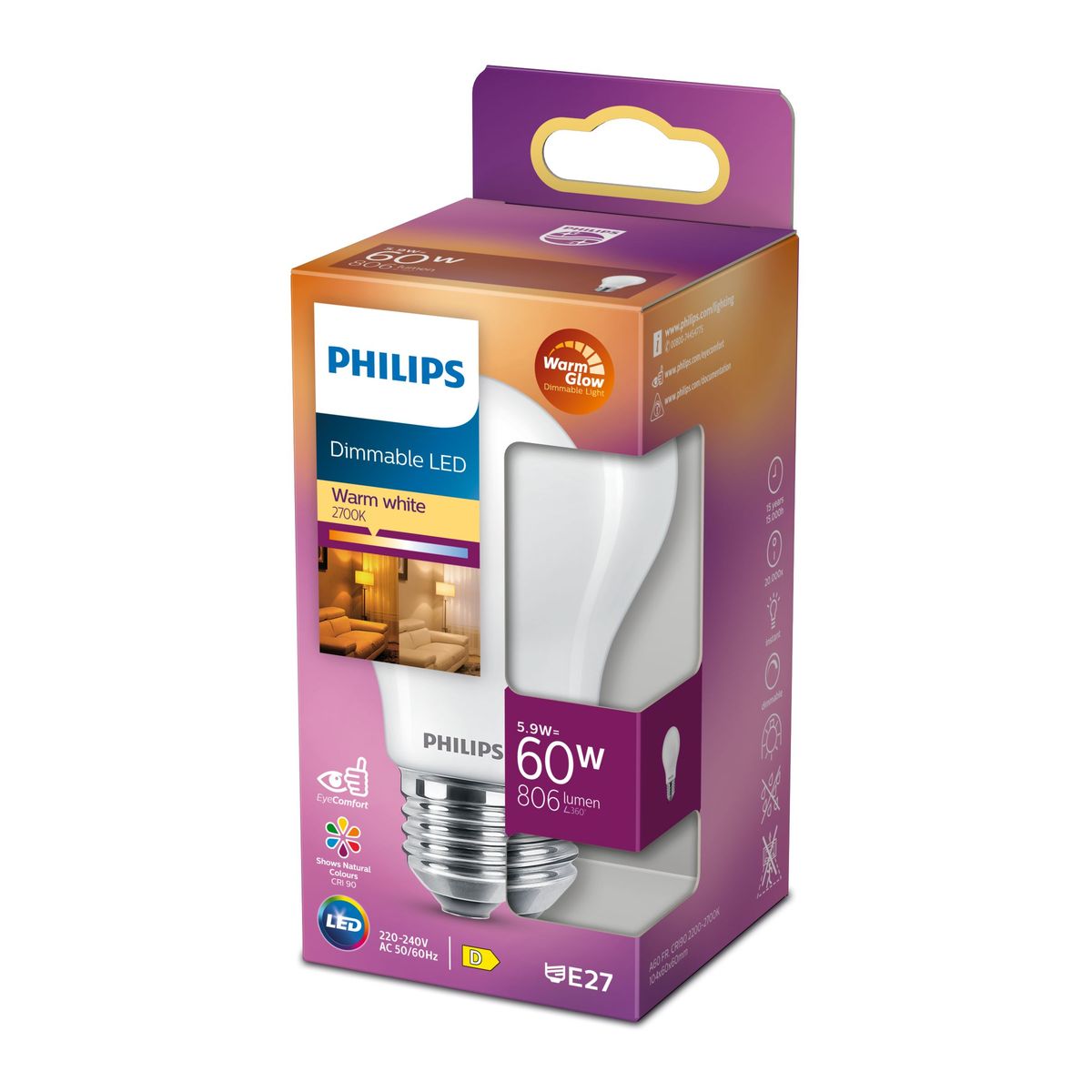 Philips - LED clásico 60W A60 E27 FR WGD90 SRT4