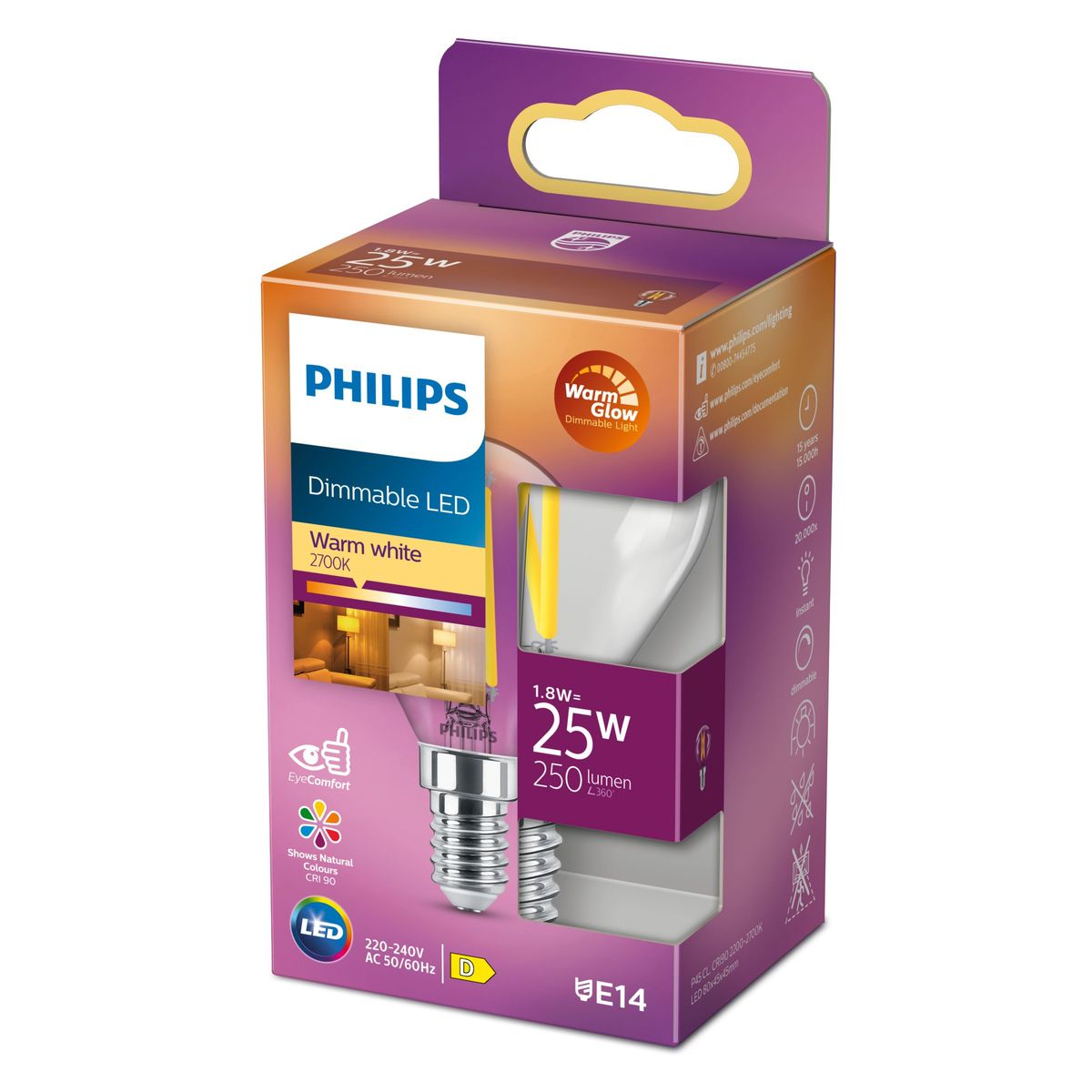 Philips - LED clásico 25W P45 E14 CL WGD90 SRT4