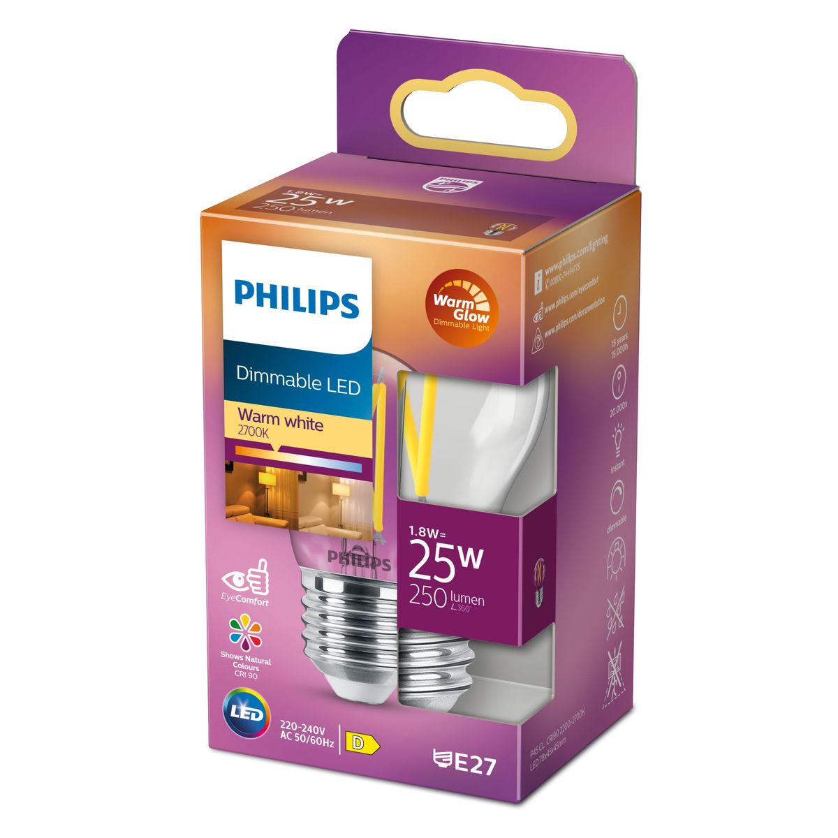 Philips - LED clásico 25W P45 E27 CL WGD90 SRT4