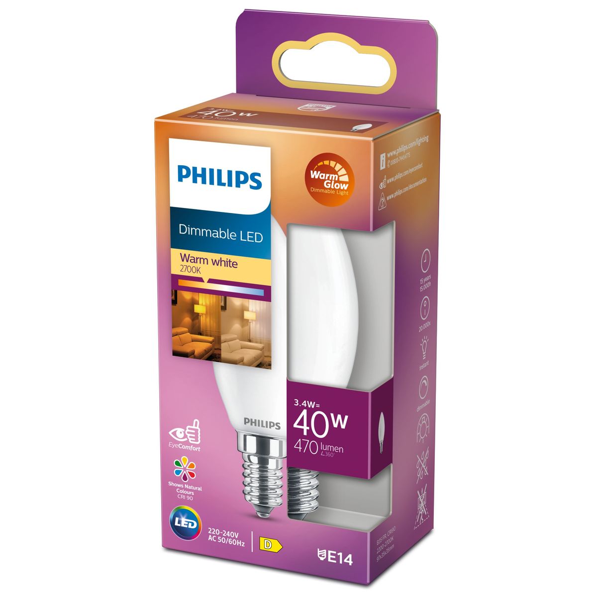 Philips - LED clásico 40W B35 E14 FR WGD90 SRT4
