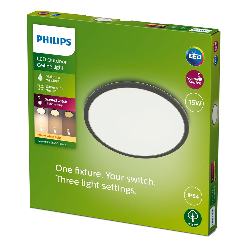Philips - Techo SuperSlim SSW 15W 27K Negro IP54