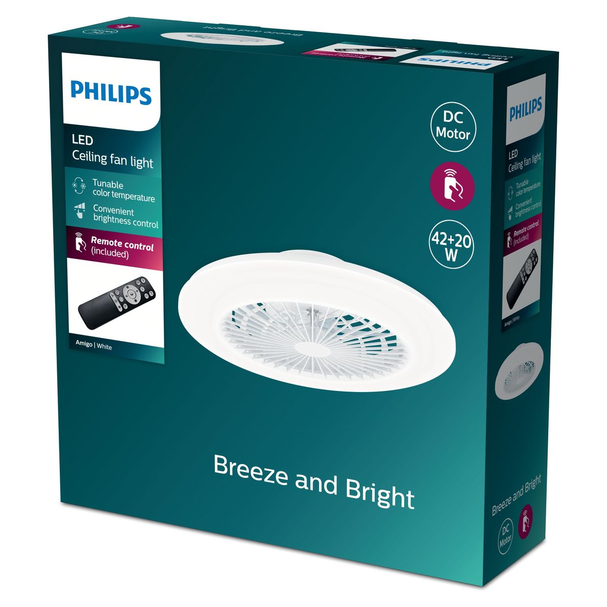 Philips - Amigo Ventilador Plano de Techo IR RD 20W+42W WH