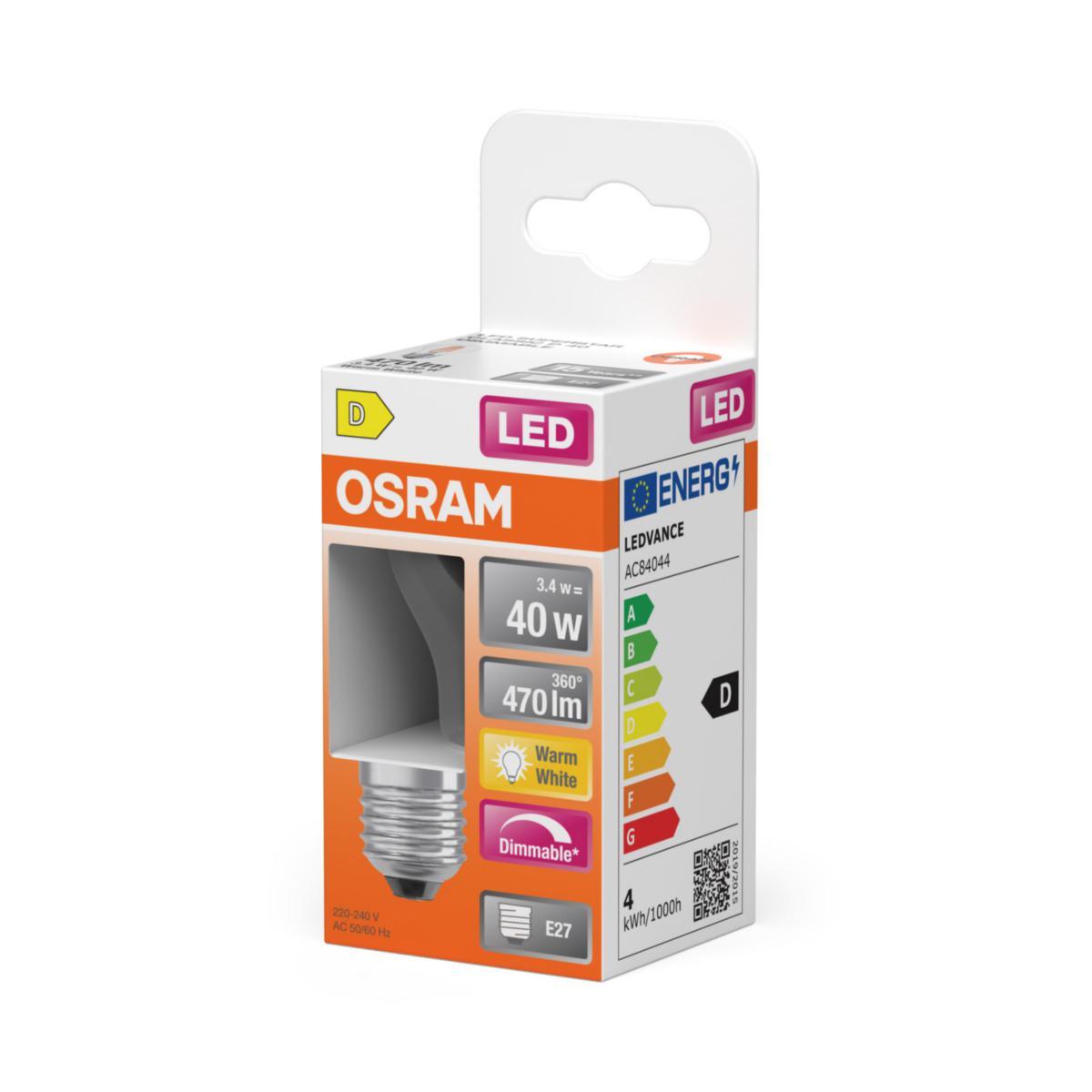 Lámpara LED redonda transparente OSRAM (40) E27 regulable | 3,4 W