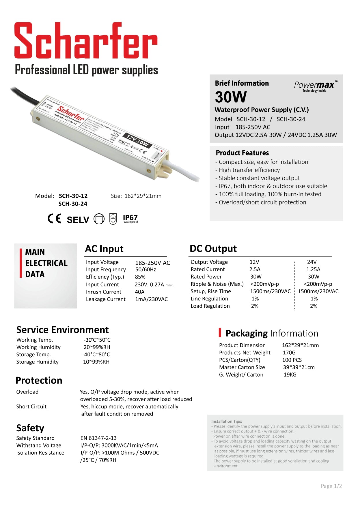 Transformador de 230 V CA a 24 V CC 30 W