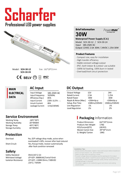 Transformador de 230 V CA a 24 V CC 30 W