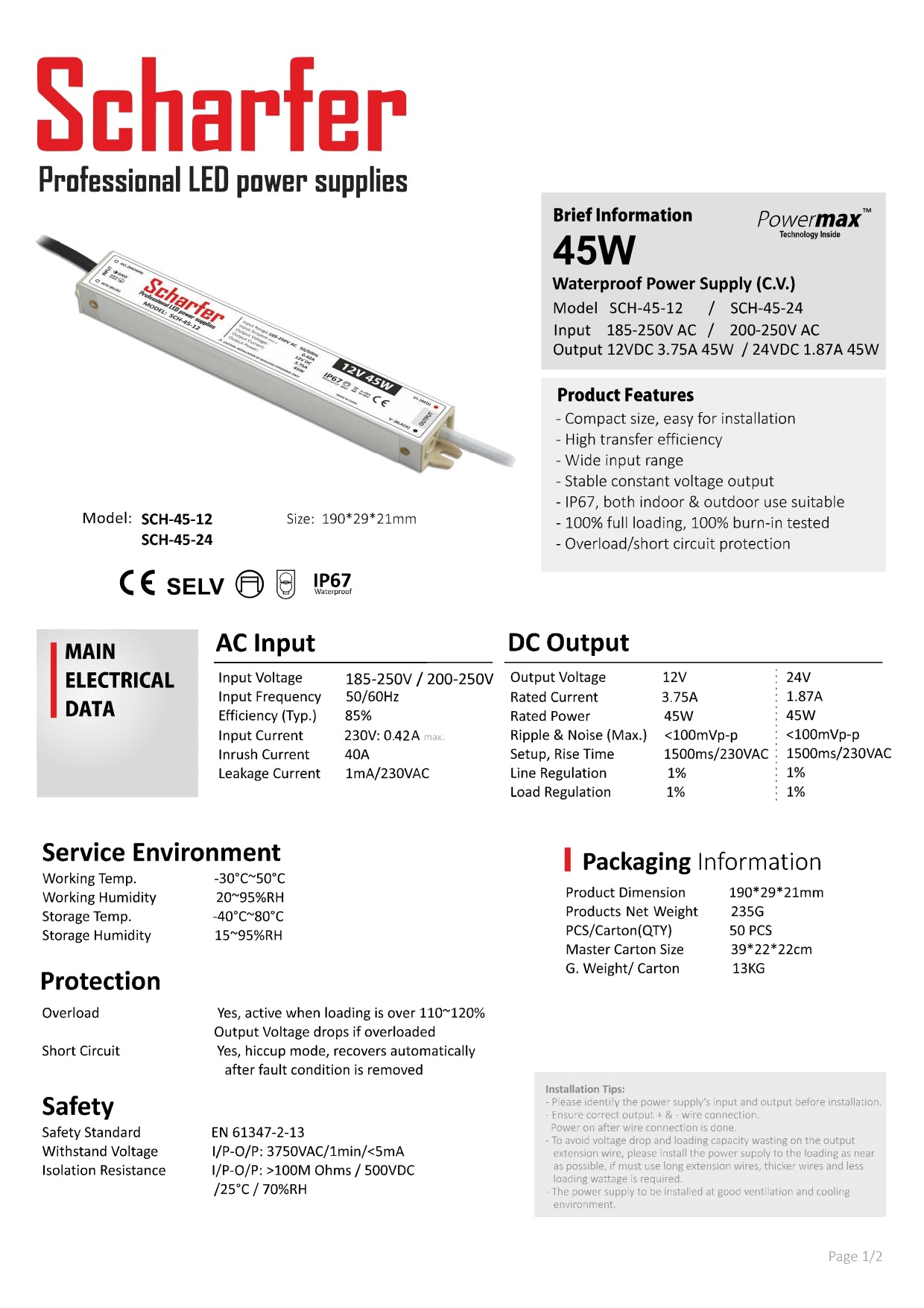 Transformador de 230 V CA a 24 V CC 45 W