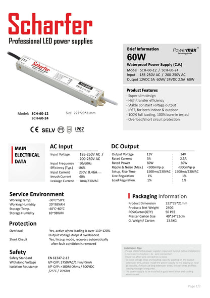 Transformador de 230 V CA a 12 V CC 60 W