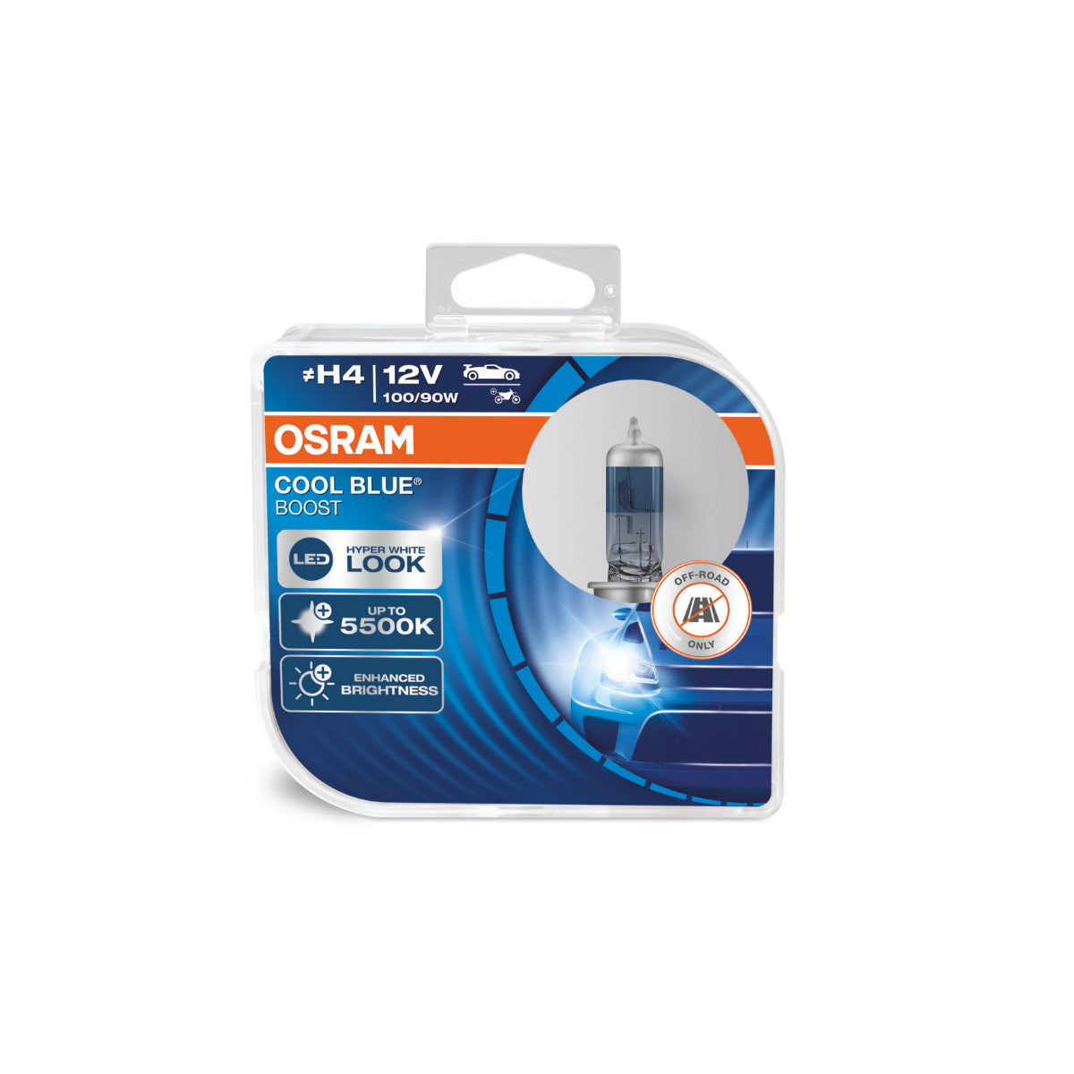 OSRAM COOL BLUE BOOST - Bombilla halógena para faros delanteros H4 todoterreno - PAQUETE DE 2