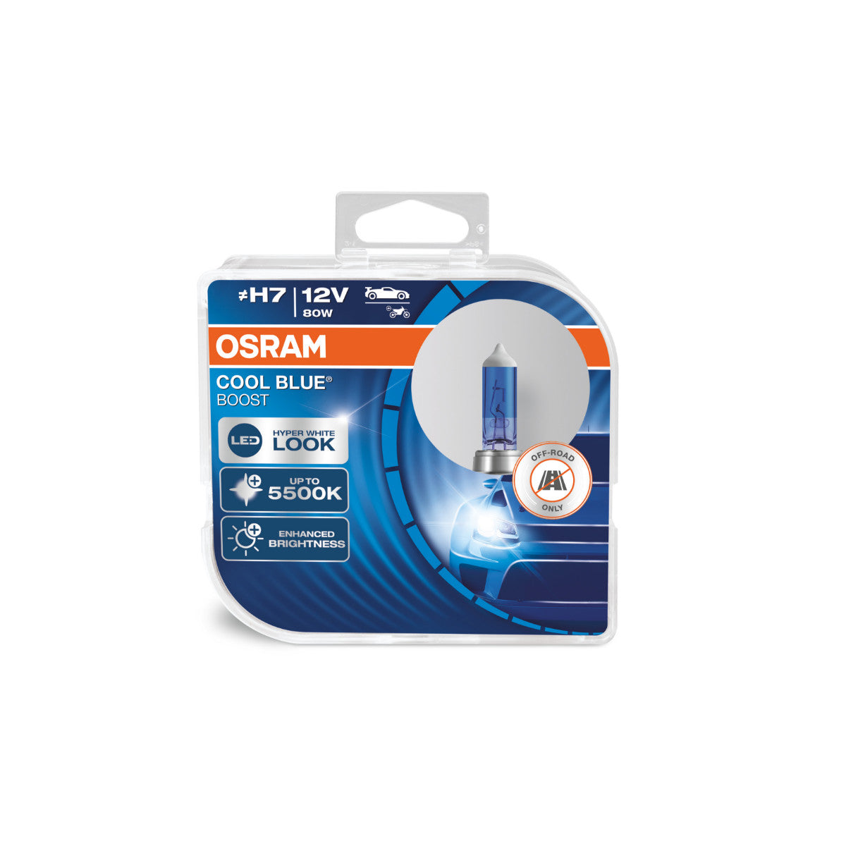 OSRAM COOL BLUE BOOST - Bombilla halógena para faros delanteros todoterreno H7 - PAQUETE DE 2