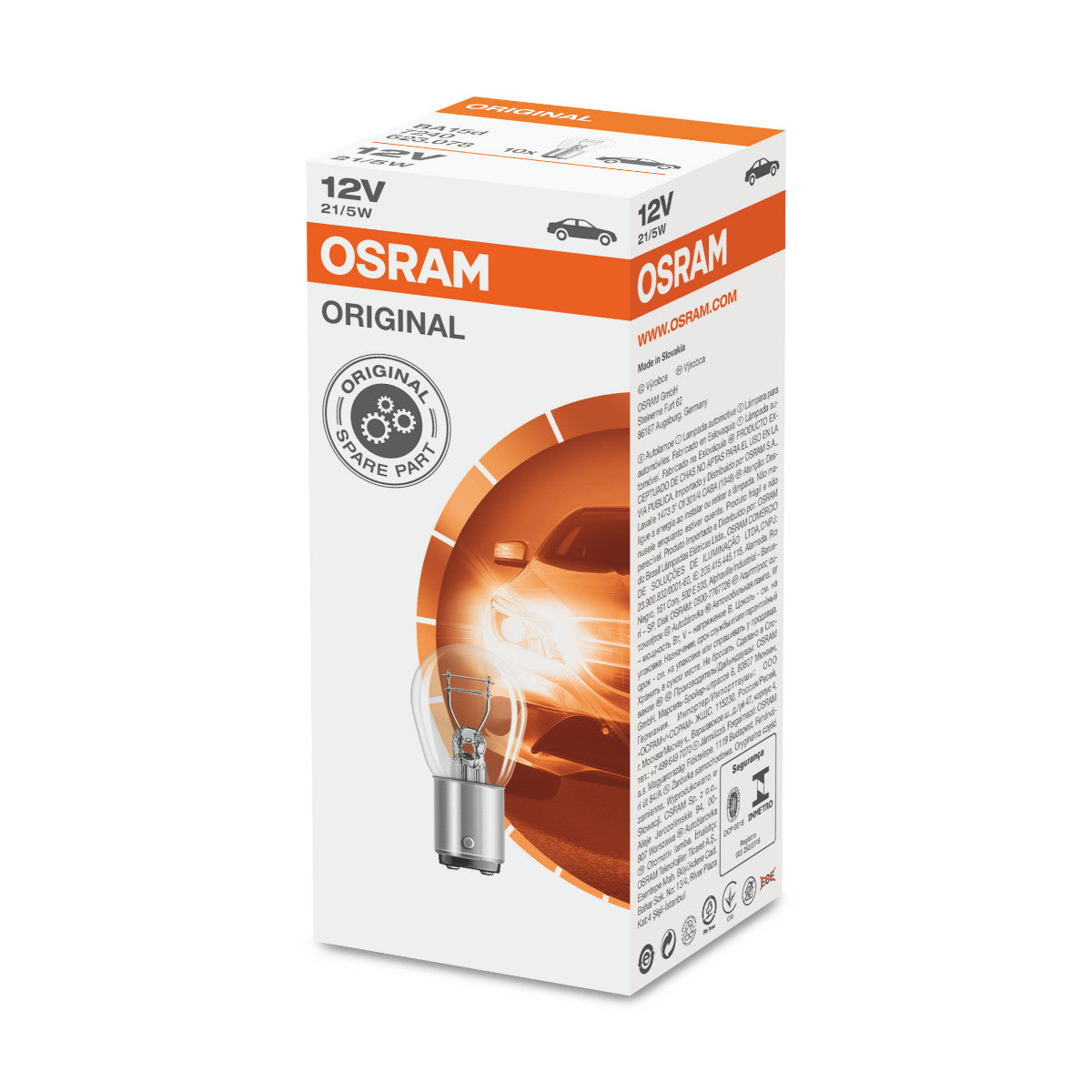 OSRAM ORIGINAL - BASE METALICA - P21-5W Lampara Extra Ligera - BA15d