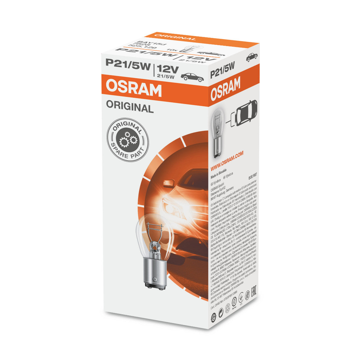 OSRAM ORIGINAL - BASE METALICA - P21-5W Lámpara de luz extra - BAY15d - 12V