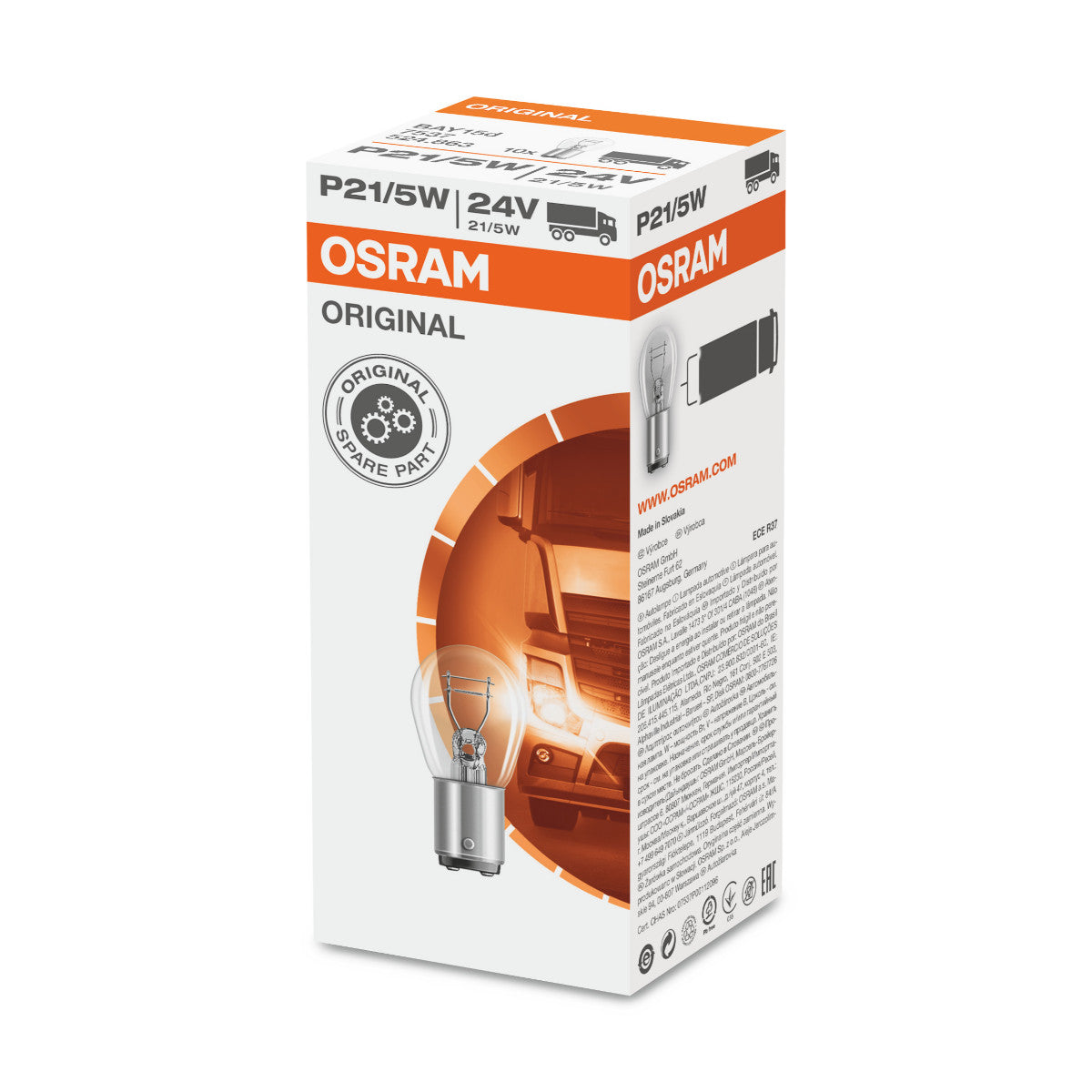 OSRAM ORIGINAL - BASE METALICA - P21-5W Lámpara de luz extra - BAY15d - 24V